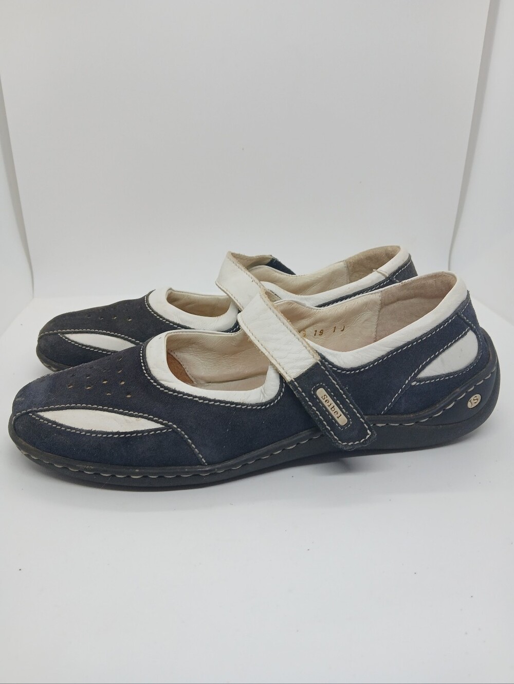 ​Josef Seibel Blue Suede White Leather Mary Jane Flat Walking Shoes 39 US